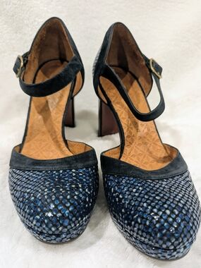 Chie Mihara Navy Blue Snake-Print Mary Jane Heels 🔥Fall Staple For Your Close!